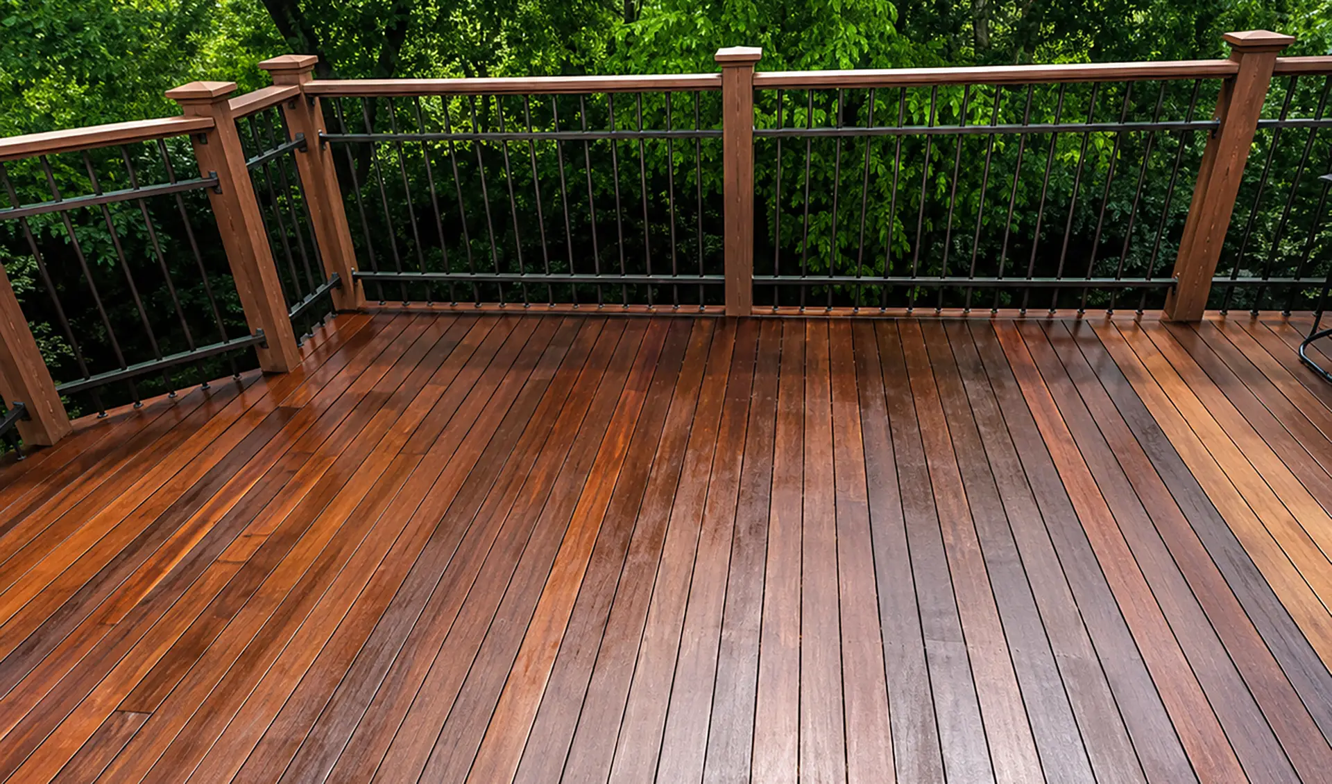 Photo of a deck staining job.